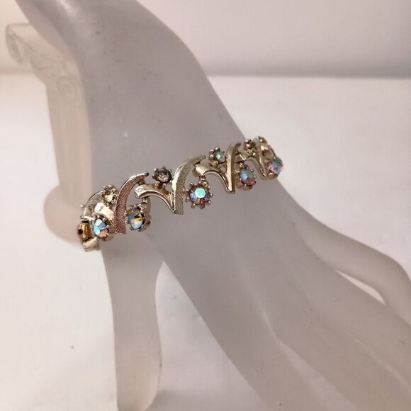Vintage Aurora Borealis Rhinestone Bracelet Unsigned Arthur Pepper Mode Art MCM. - Picture 3 of 16